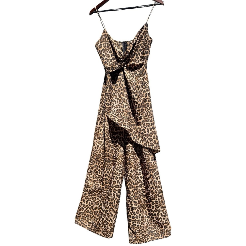 Zara S Women's Leopard Print Wide Leg Jumpsuit Wedding Guest Cocktail Date Boho
